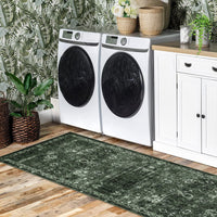 Tappeto antiscivolo a pelo corto Garvee Boho per cucina, corridoio, camera da letto, 80x150 cm, verde scuro vintage