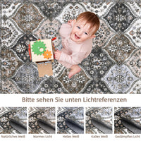 Garvee Tappeto piccolo 80x150cm Tappeto vintage per ingresso, camera da letto, cucina, grigio marrone, antiscivolo, lavabile