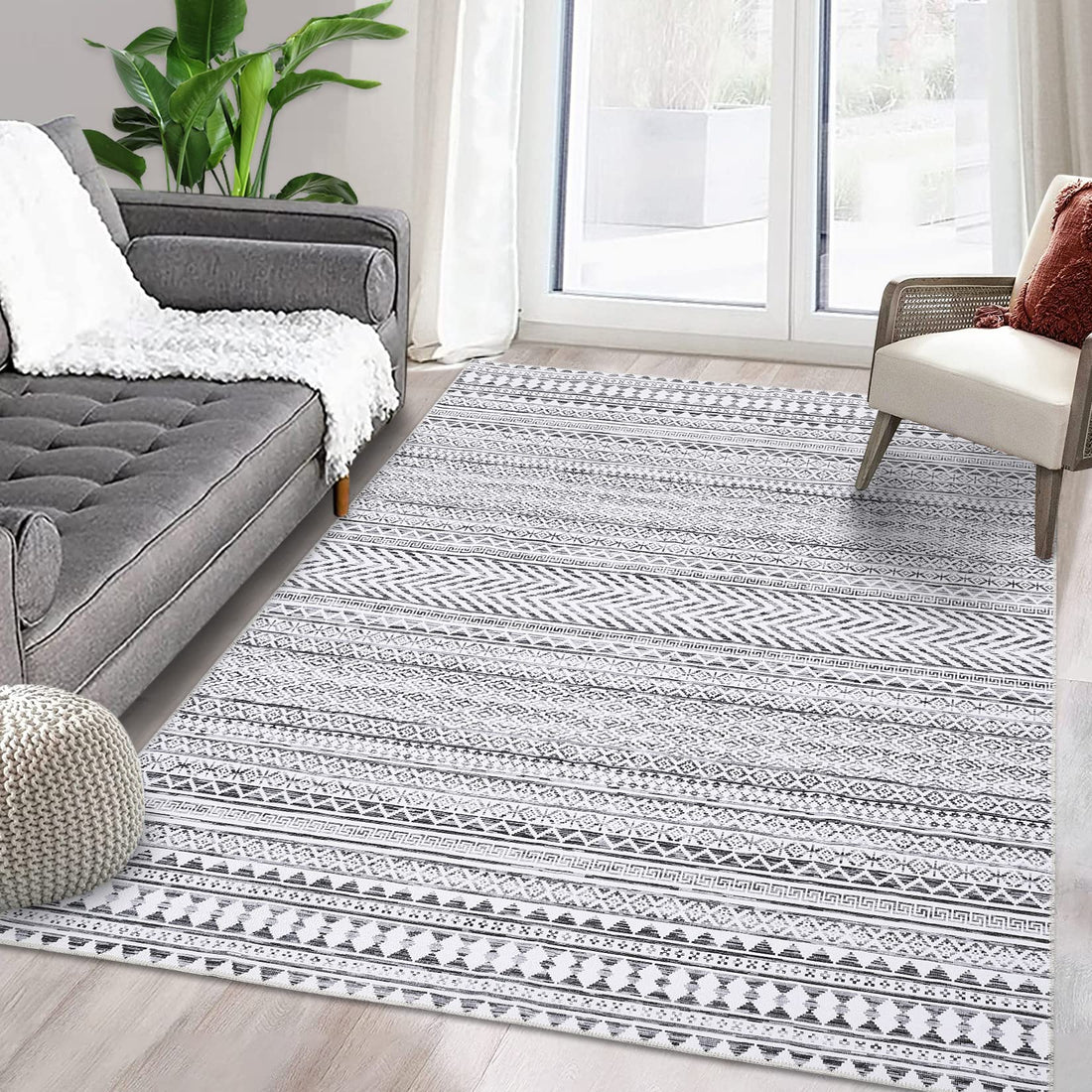 Tappeto marocchino Garvee, idrorepellente, a pelo corto, resistente all'olio e alle macchie, grigio, 160x230 cm, soggiorno, camera da letto