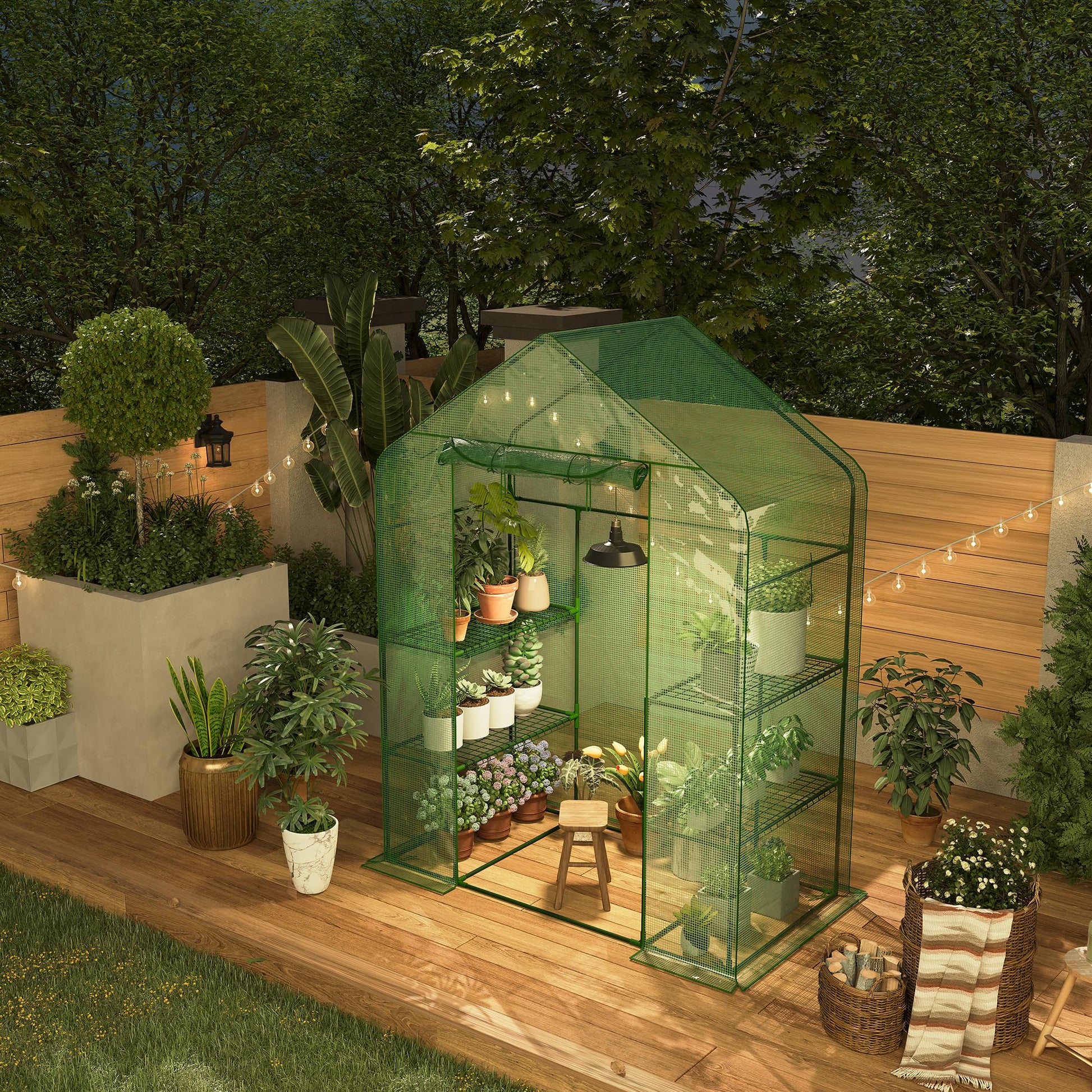 Serra portatile Garvee 57x57x76'' con copertura in PE spessa, telaio robusto per giardino e balcone, verde resistente alle intemperie