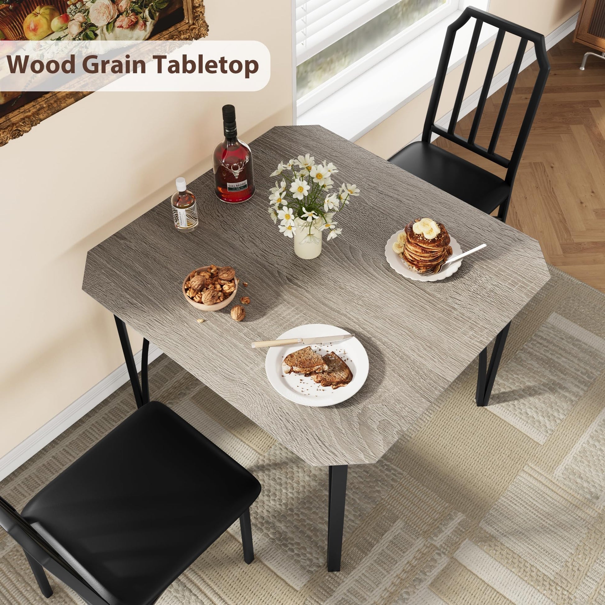 Garvee Set Tavolo Da Pranzo Per 2 Persone Con Sedie Imbottite In PU, Design Smussato, Salvaspazio, Grigio, Dimensioni Compatte