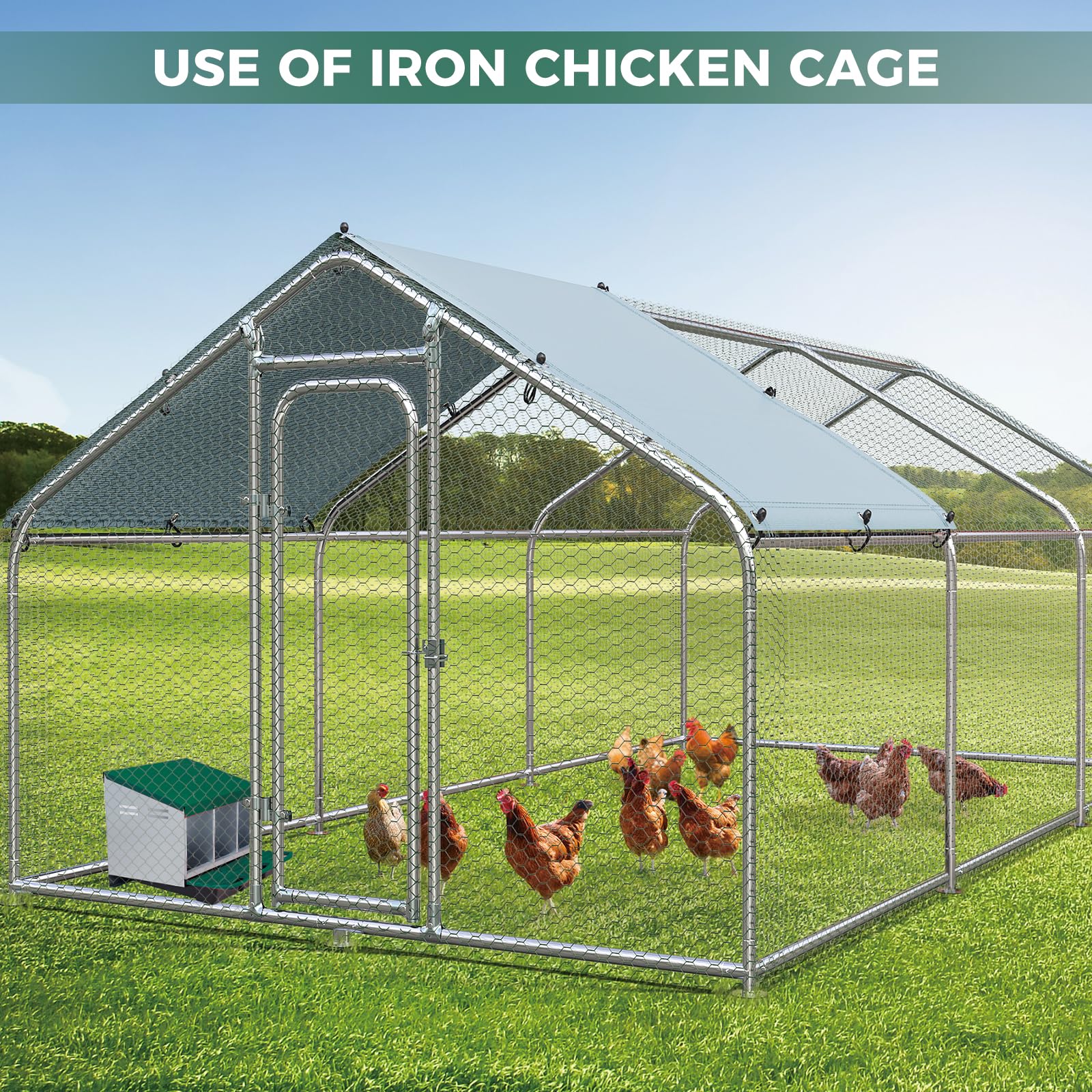 Nido per galline Garvee a 3 fori, in metallo, antiruggine, vassoio rimovibile, per fattoria e giardino