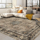 Tappeto Garvee 160x230cm, lavabile, retrò, per soggiorno, cammello, morbido, antiscivolo, grande, vintage, a pelo corto, per camera da letto, sala da pranzo, ufficio. - Bianco
