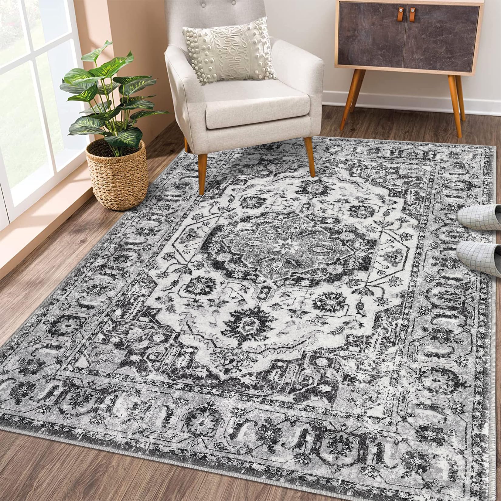 Garvee Tappeto Grande Antiscivolo Lavabile Resistente Acqua Sporco Vintage 200x290 cm Per Camera Sala