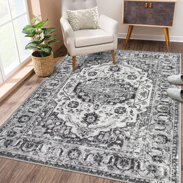 Tappeto GARVEE Classic Vintage Tradition, antiscivolo, resistente all'acqua e alle macchie, lavabile, per interni ed esterni, 160 x 230 cm, grigio