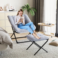 Poltrona Garvee Comfy Chair Extra Large con struttura in metallo, pelliccia sintetica ultra morbida, pieghevole, base antiscivolo, grigia per soggiorno e camera da letto