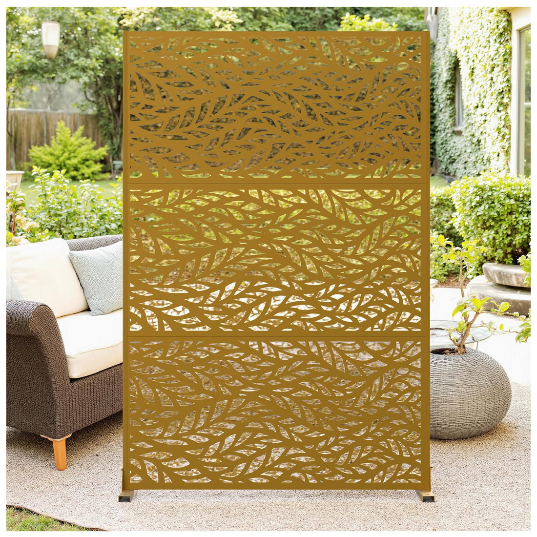 Pannelli in metallo per schermatura della privacy da esterno Garvee, antiruggine, verniciati a polvere, marroni, per giardino, terrazza, balcone, 72"x47"