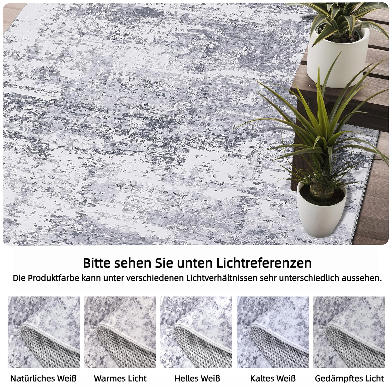 Tappeti astratti Garvee per camera da letto, soggiorno, lavabili, design moderno, grandi 140x200 cm, grigio