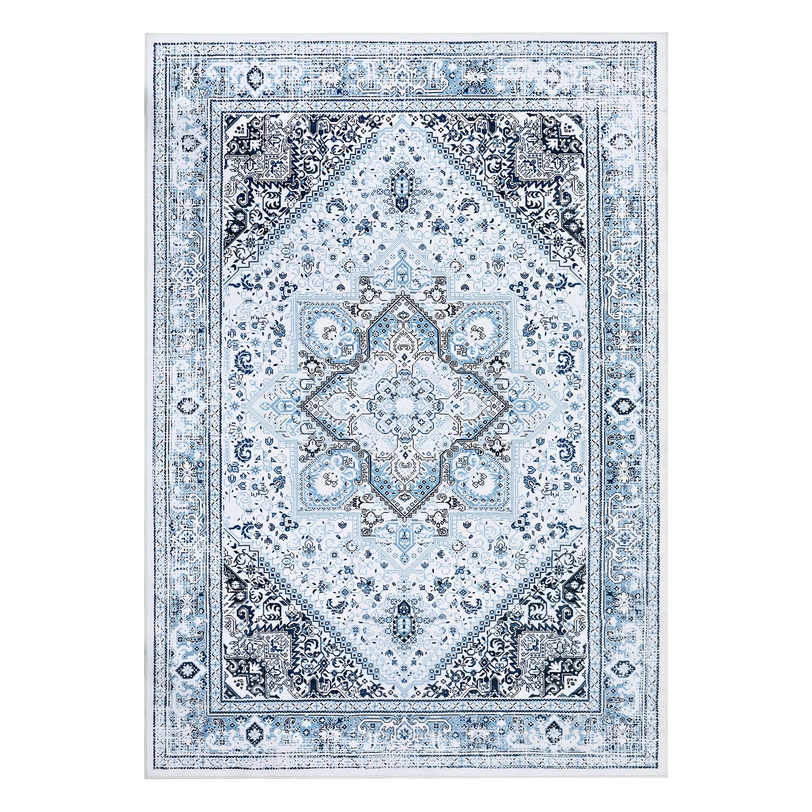 Tappeto Adirondack GARVEE, motivo orientale, blu, 80x150 cm, per soggiorno e ufficio, facile da pulire, resistente