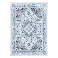 Tappeto Adirondack GARVEE, motivo orientale, blu, 80x150 cm, per soggiorno e ufficio, facile da pulire, resistente
