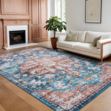 Garvee Tappeto Lavabile in Lavatrice con Motivo Floreale Vintage, Antiscivolo, 200x290cm, per Soggiorno e Camera da Letto - Blu