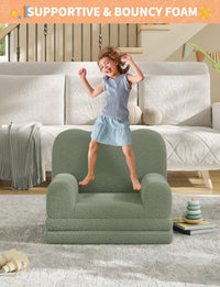 Divano e chaise longue pieghevole 2 in 1 Garvee Kids Couch, schiuma, morbido Sherpa, motivo a onde verdi, sala giochi, leggero, base antiscivolo