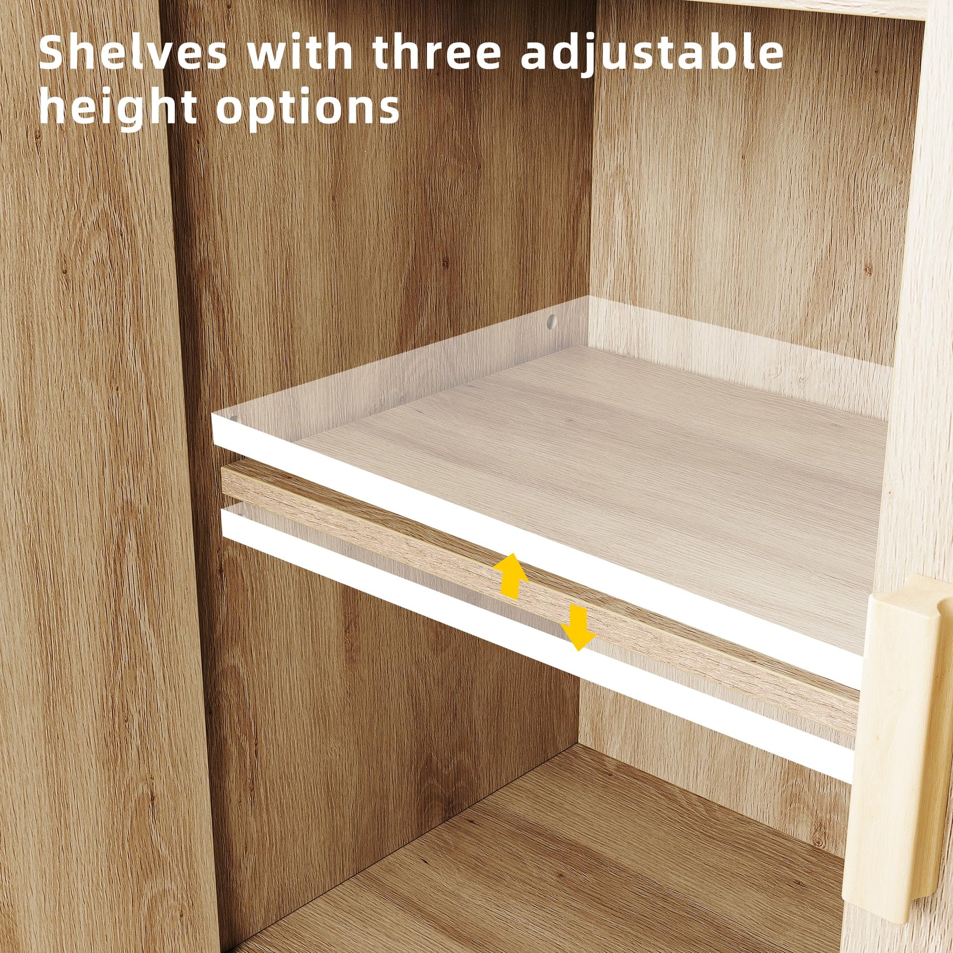 Garvee Buffet Cabinet Con 2 Decorazioni In Rattan, Mobile Contenitore In Legno Naturale Per Soggiorno E Sala Da Pranzo, Naturale