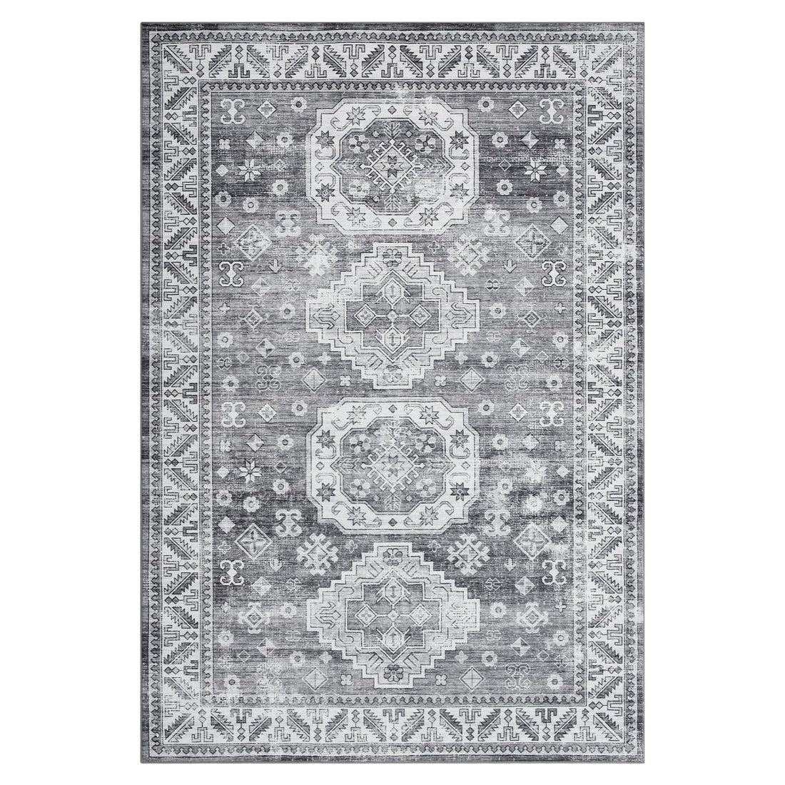 Tappeto vintage per soggiorno Garvee, morbido, lavabile, stile fattoria orientale, grigio, 80x150 cm