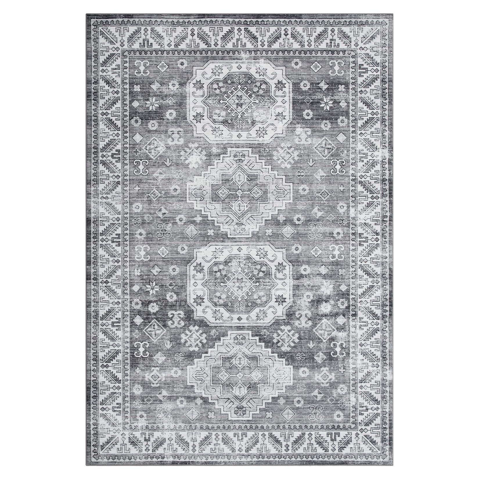 Tappeto vintage per soggiorno Garvee, morbido, lavabile, stile fattoria orientale, grigio, 80x150 cm