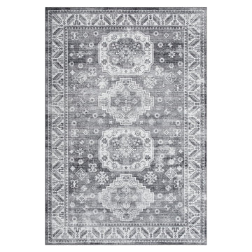 Tappeto vintage per soggiorno Garvee, morbido, lavabile, stile fattoria orientale, grigio, 80x150 cm