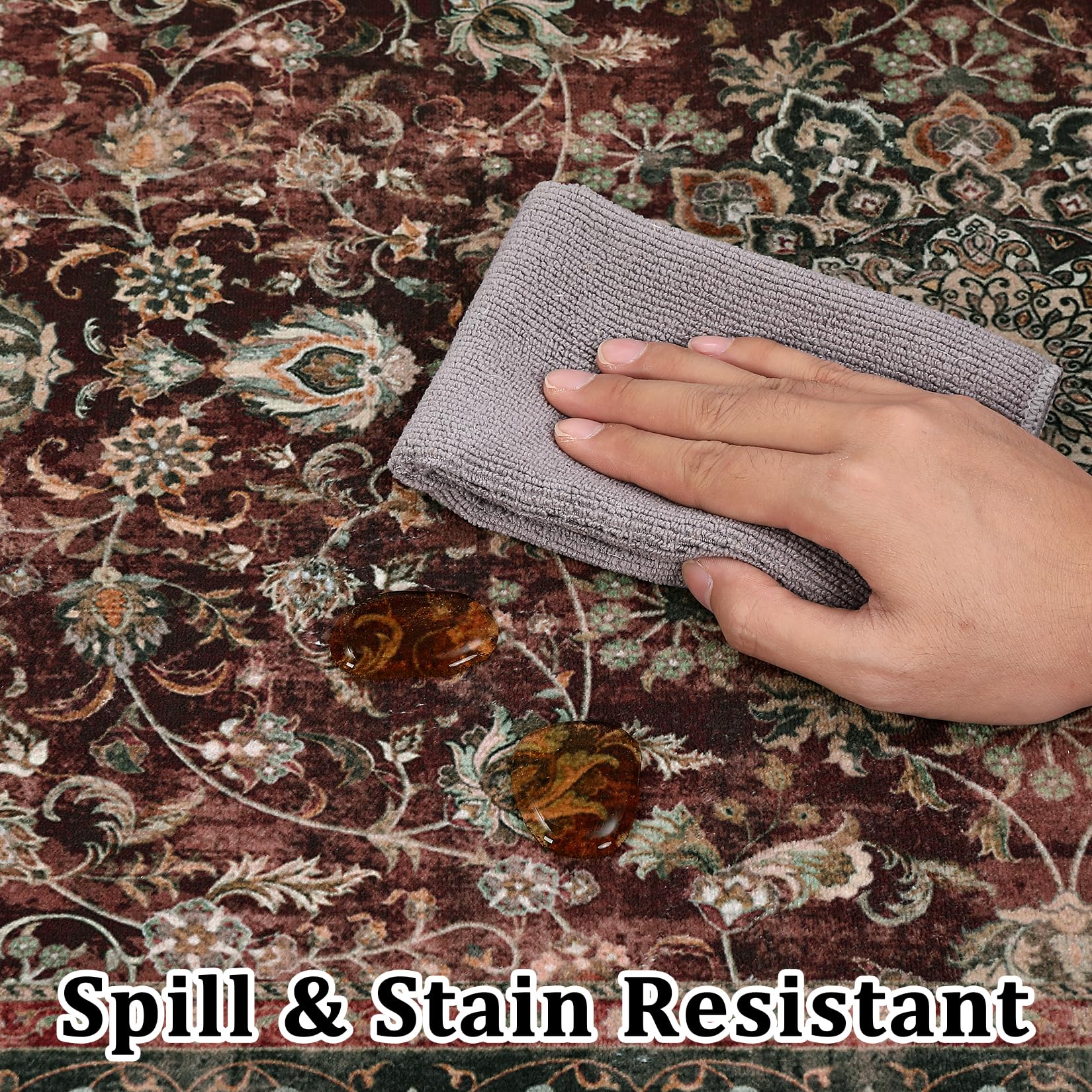 Tappeto vintage lavabile Garvee 120x170cm Tappeti retrò Soggiorno Camera da letto Sala da pranzo Marrone rossastro