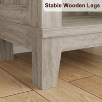 Libreria stretta Garvee a 5 ripiani con ripiani regolabili per soggiorno e ufficio, alta 180 cm, grigia, gambe in legno, MDF robusto