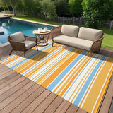 Garvee Tappeto Esterno 9x18 Geometrico Reversibile UV-Resistente Impermeabile Plastica Paglia Antiscivolo per Campeggio Spiaggia Colorato - Geometric Stripes| Orange Yellow Blue White