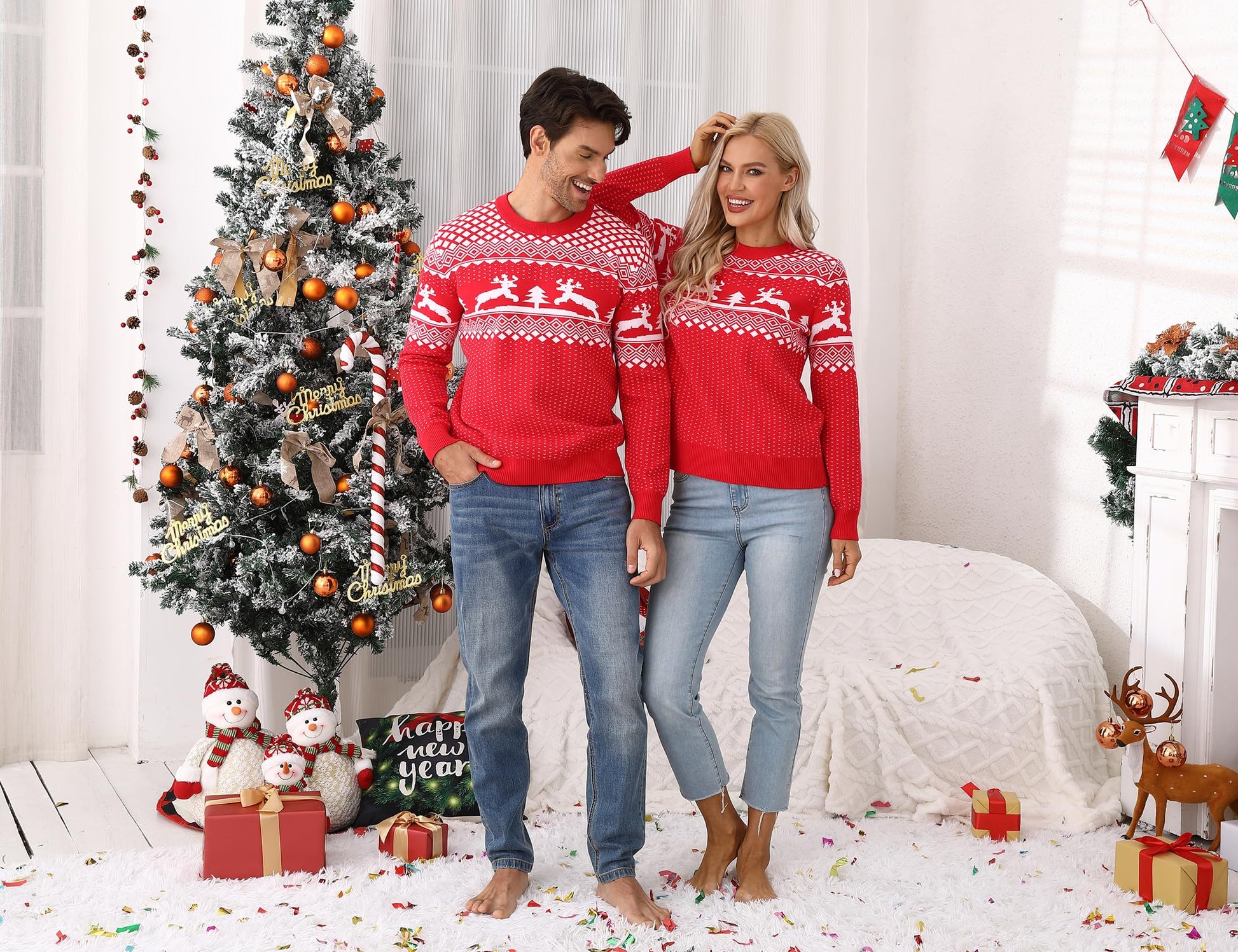 Maglione natalizio da uomo Garvee, brutto, girocollo, con renna, unisex, rosso, XXL, caldo e confortevole.