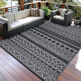 Garvee Tappeto Esterno 9x12 Impermeabile Doppia Faccia Resistente Polipropilene UV Nero/Bianco Boho per Campeggio e Giardino - Nero/Bianco (Boho)