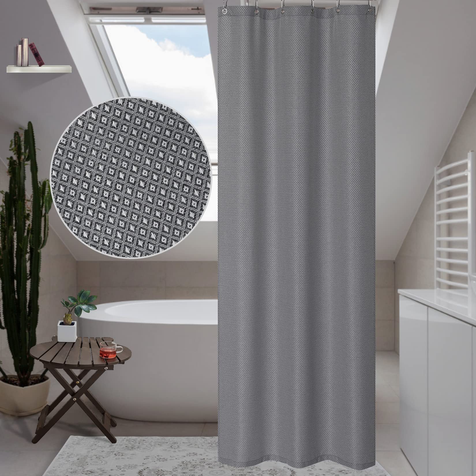Tenda da doccia Garvee, trama a nido d'ape a quadretti, 100% poliestere, idrorepellente, tessuto pesante, occhielli antiruggine, grigio, 35x72 cm, qualità alberghiera, bagno