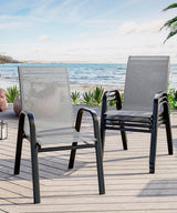 Garvee Set di 4 sedie da pranzo impilabili su patio con struttura in metallo e tessiline per giardino e terrazza, nere, salvaspazio - Grigio