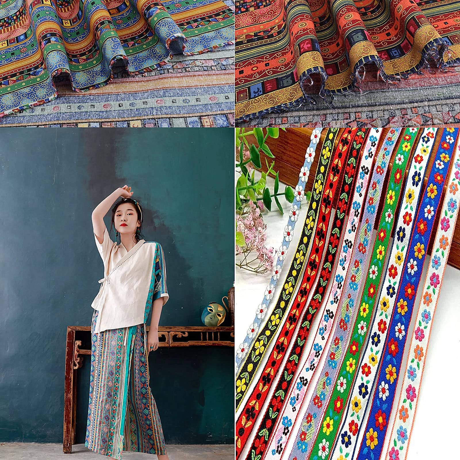 Garvee Set di 5 tessuti in cotone stampato con motivo etnico per patchwork fai da te e cucito, 25x20 cm, versatili, morbidi e traspiranti