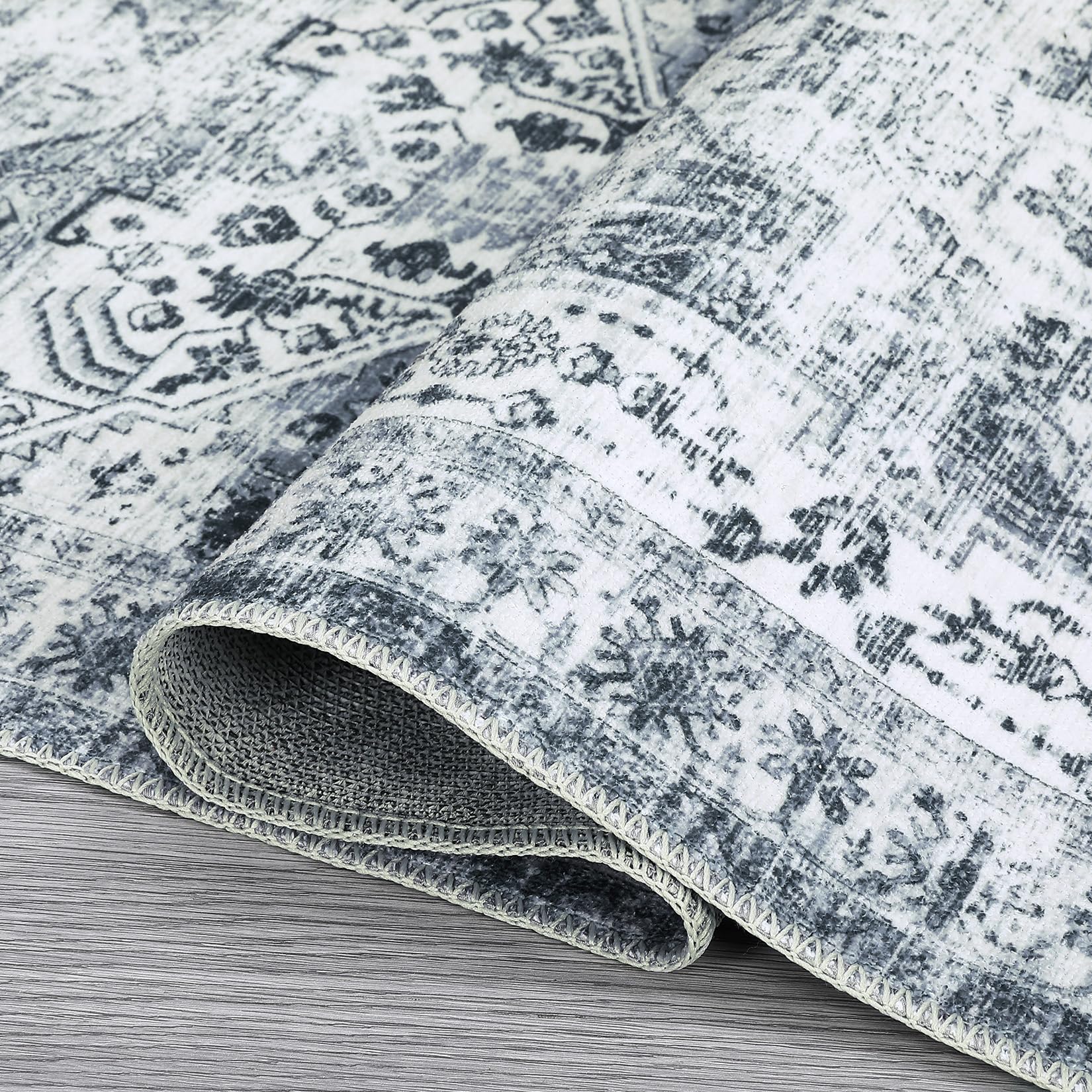 Tappeto Garvee lavabile in lavatrice 80 x 150 cm design vintage grigio antiscivolo soggiorno camera da letto