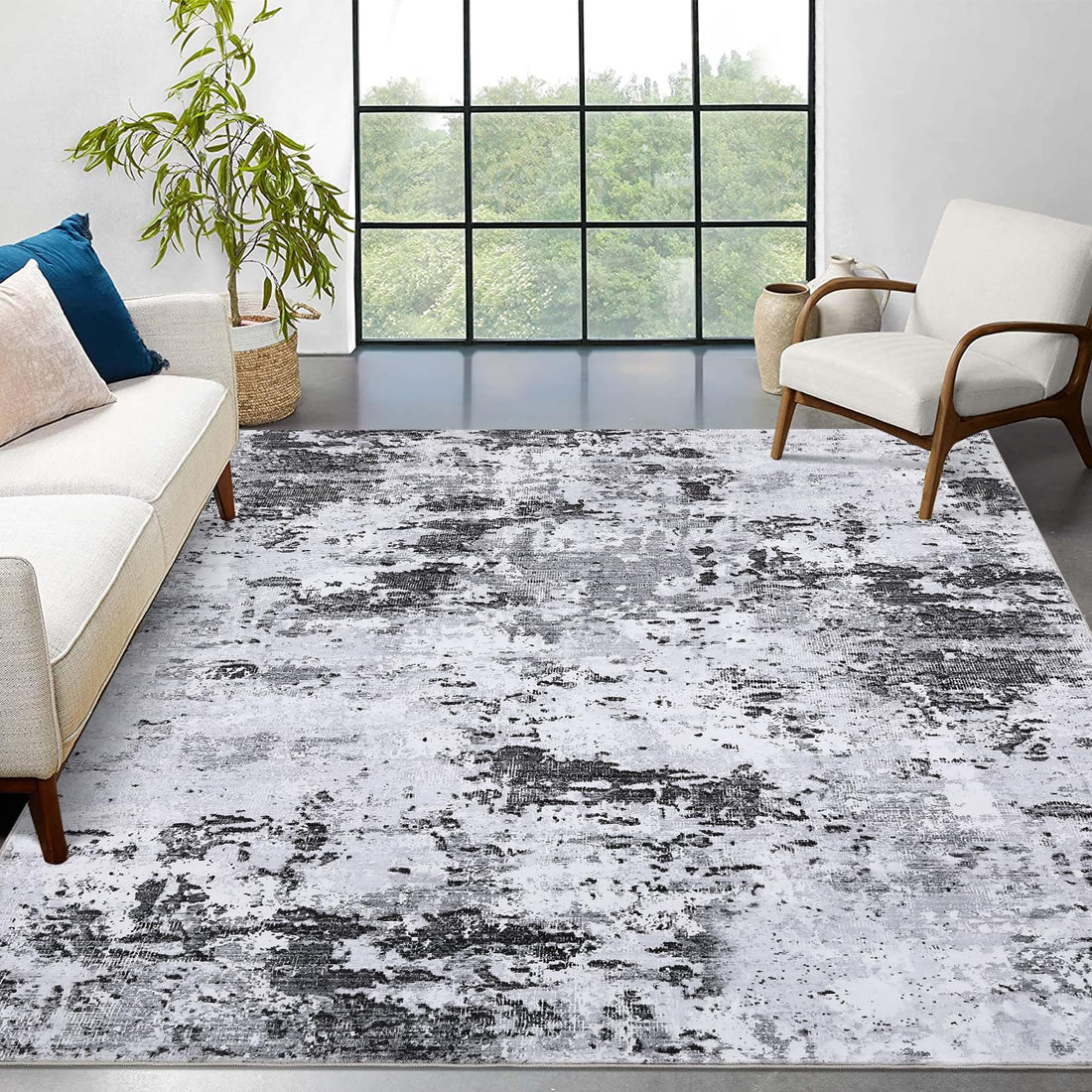Tappeto moderno astratto Garvee 160 x 230 cm grigio a pelo corto per soggiorno antiscivolo