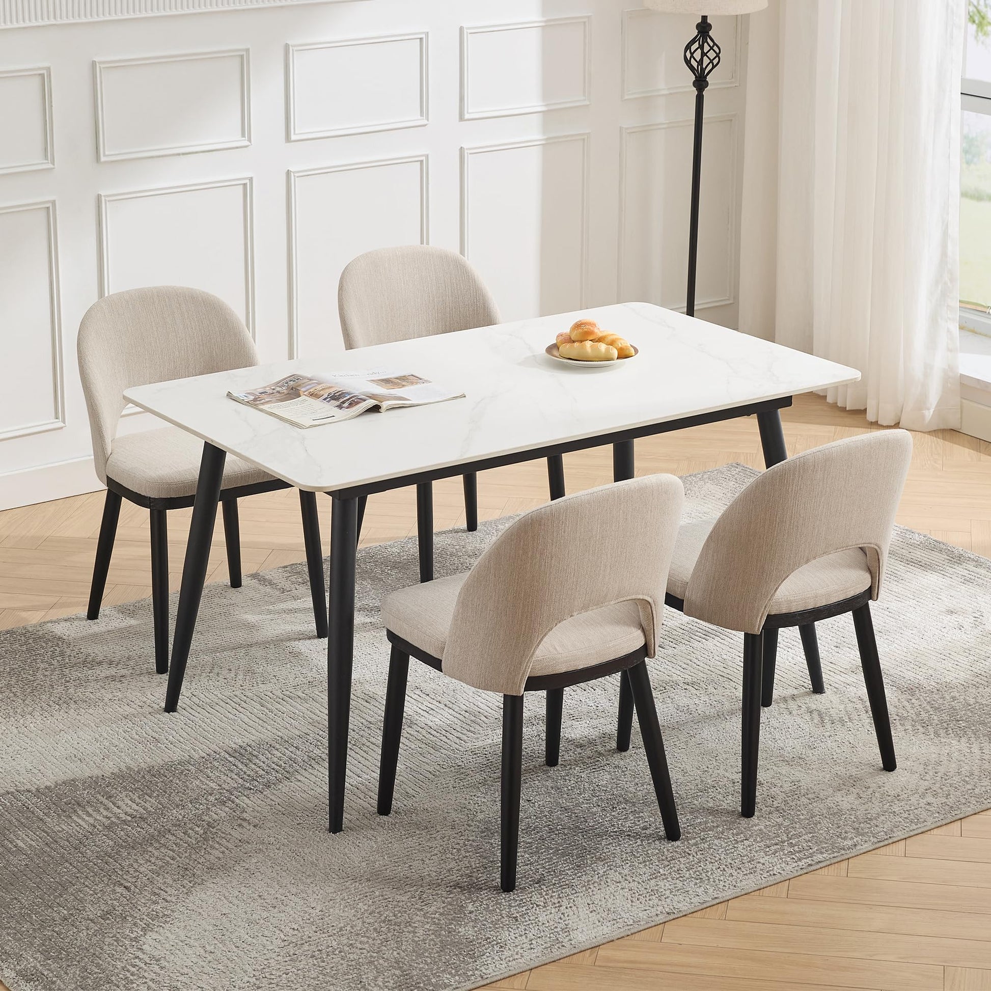 Set di 2 sedie da pranzo in legno Garvee, moderne, imbottite, schienale alto, in tessuto, robuste, comode, beige, per cucina e bar, 46 cm di profondità x 52 cm di larghezza x 77 cm di altezza