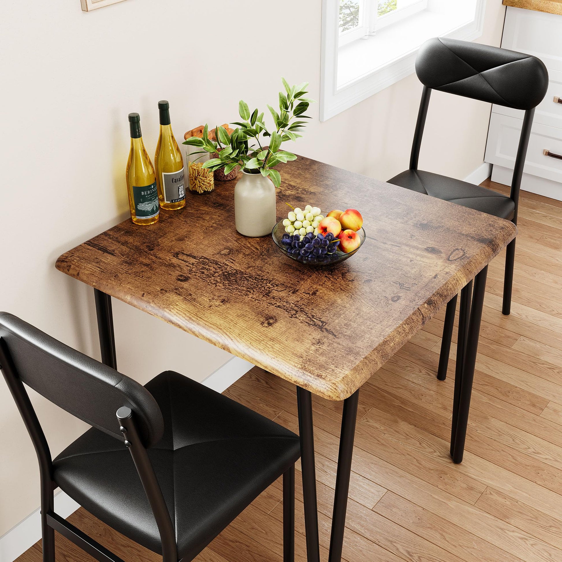 Set da pranzo Garvee per 2 persone con sedie imbottite, tavolo in MDF vintage, struttura in metallo robusto, salvaspazio, per cucina e stanze piccole, grigio/nero