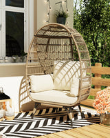 Sedia a forma di uovo in vimini Garvee Oversize da esterno con struttura in acciaio, ergonomica, resistente alle intemperie, per terrazza/soggiorno, compatta, elegante, in rattan resistente ai raggi UV, 4 cuscini