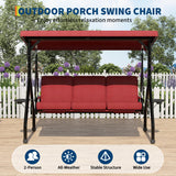 Garvee Sedia Dondolo Da Patio 2-in-1, 3 Posti, Struttura Sicura, Tettuccio Regolabile, Rosso, Giardino - Red