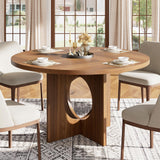 Garvee Tavolo da Pranzo Rotondo 119 cm per 4-6 Persone, Base a Colonna Robusta, MDF, Minimalista, Marrone, Soggiorno e Cucina - Brown