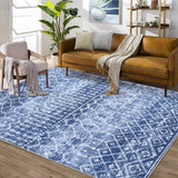 Tappeto marocchino boho Garvee, lavabile, antimacchia, antiscivolo, blu, 200x290 cm, soggiorno, ufficio, camera da letto - Blu