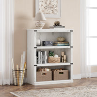 Libreria in legno Garvee Triple Wide a 4 ripiani, bianca, per soggiorno, 40" H x 31,5" W x 12,2" D, robusta, stile industriale