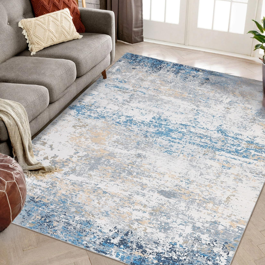 Tappeti astratti Garvee per camera da letto, soggiorno, lavabili, design moderno, tappeto grande per sala da pranzo, arredamento per ufficio, grigio blu 140x200 cm