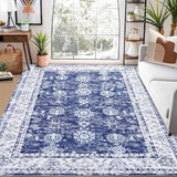 Tappeto vintage GARVEE, design orientale, antiscivolo, antimacchia, pelo corto, lavabile, blu navy, 160x230 cm, per soggiorno e camera da letto - blu navy