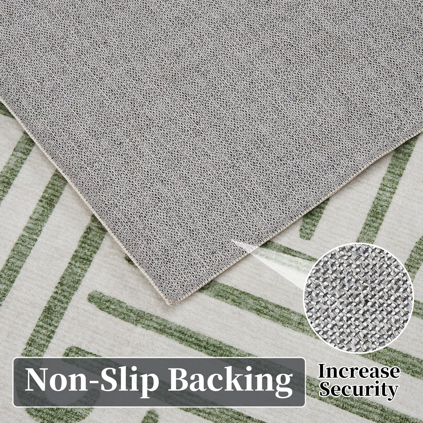 Tappeto Garvee lavabile a pelo corto 200 x 290 cm verde chiaro antiscivolo per soggiorno camera da letto