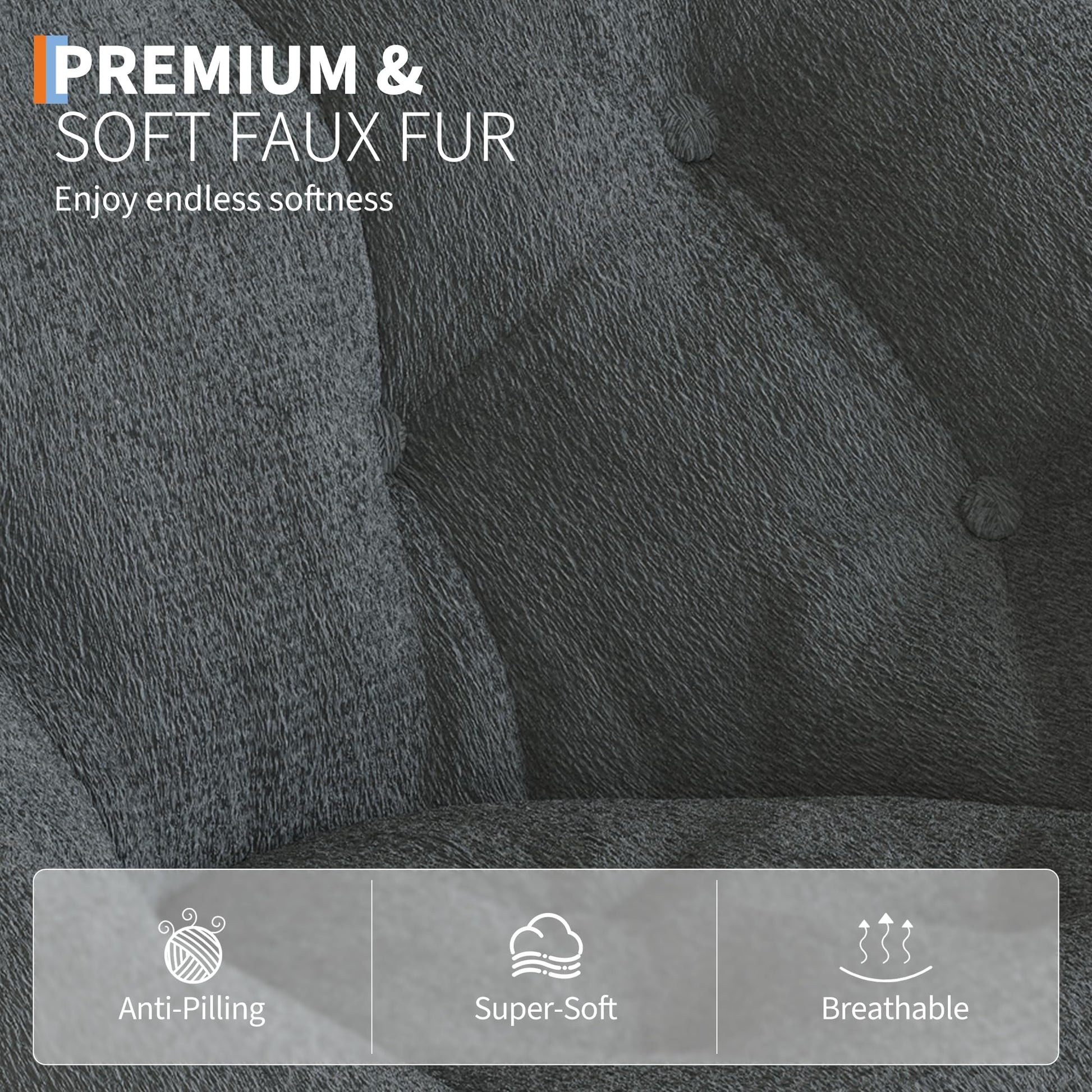 Sedia pieghevole Garvee in pelliccia sintetica con struttura in metallo per camera da letto e giardino, grigia, comoda e portatile