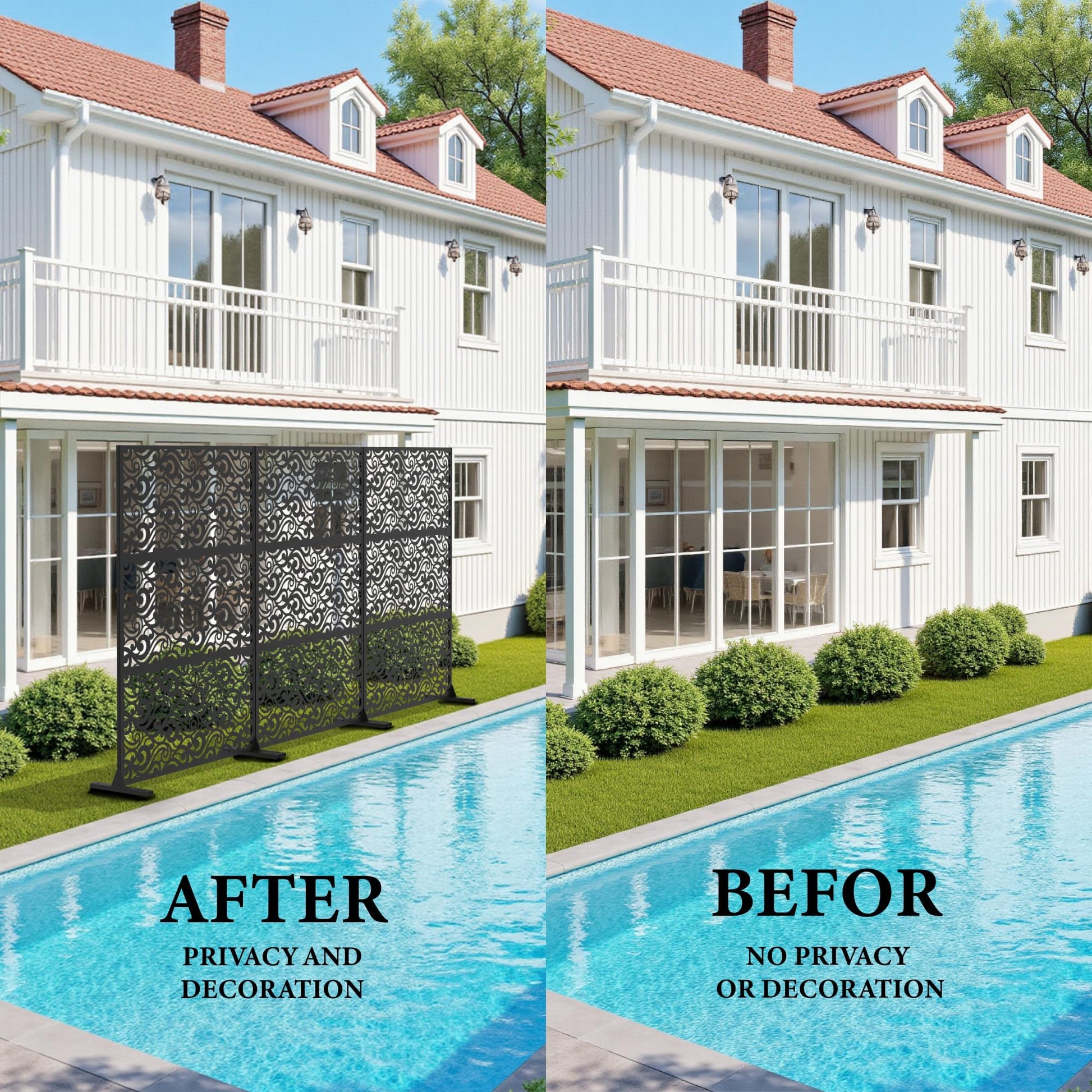 Pannelli metallici per schermatura della privacy da esterno Garvee 72"x47" resistenti alle intemperie, robusti, verniciati a polvere, autoportanti, per giardino, terrazza, balcone, neri