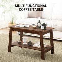Tavolino da caffè Garvee da 31,49" in stile rustico, a 2 livelli, in legno, moderno, stile fattoria, rettangolare, in noce chiaro, per soggiorno, ufficio, camera da letto