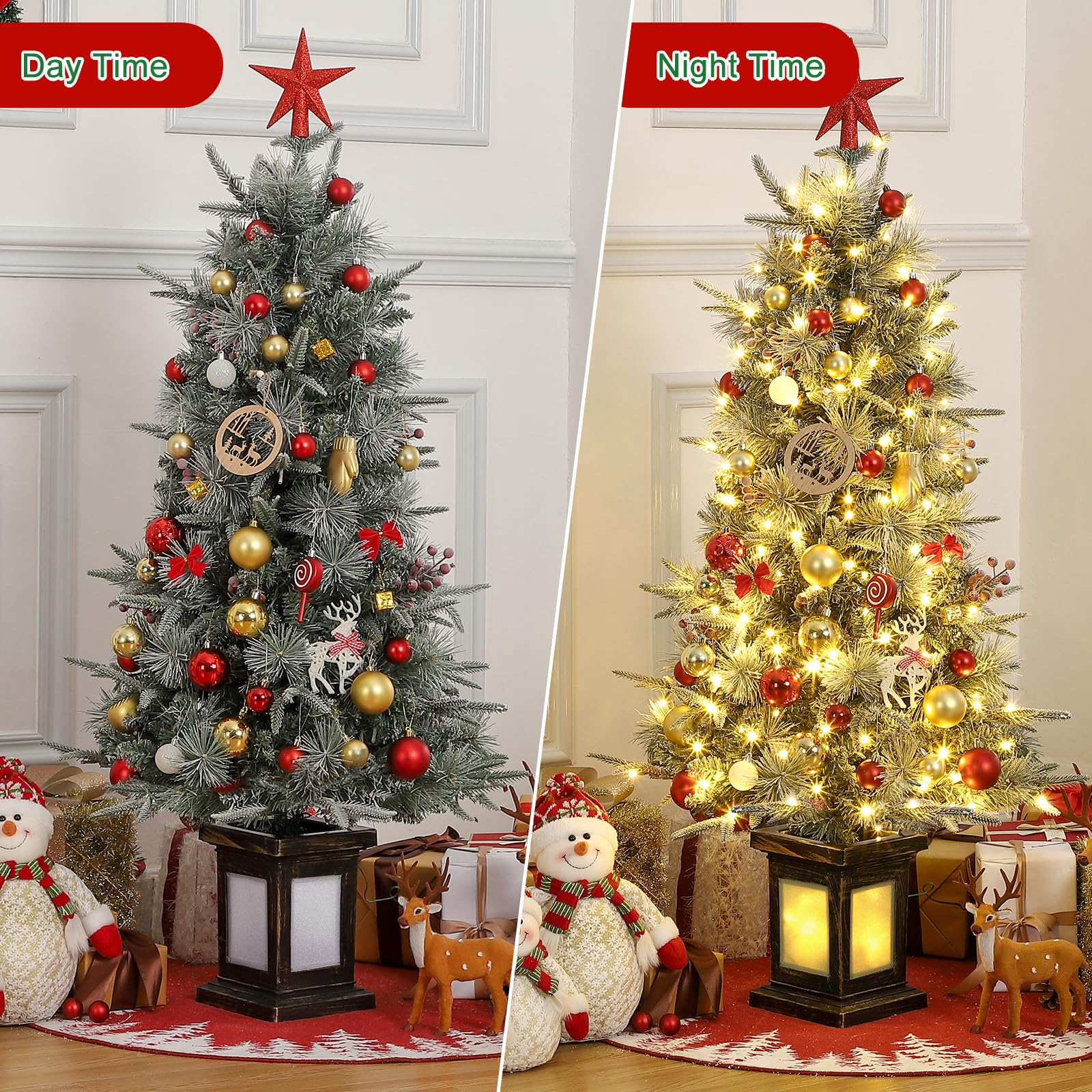 Albero di Natale Garvee 125cm con luci e decorazioni - Base trasparente per un'elegante atmosfera natalizia