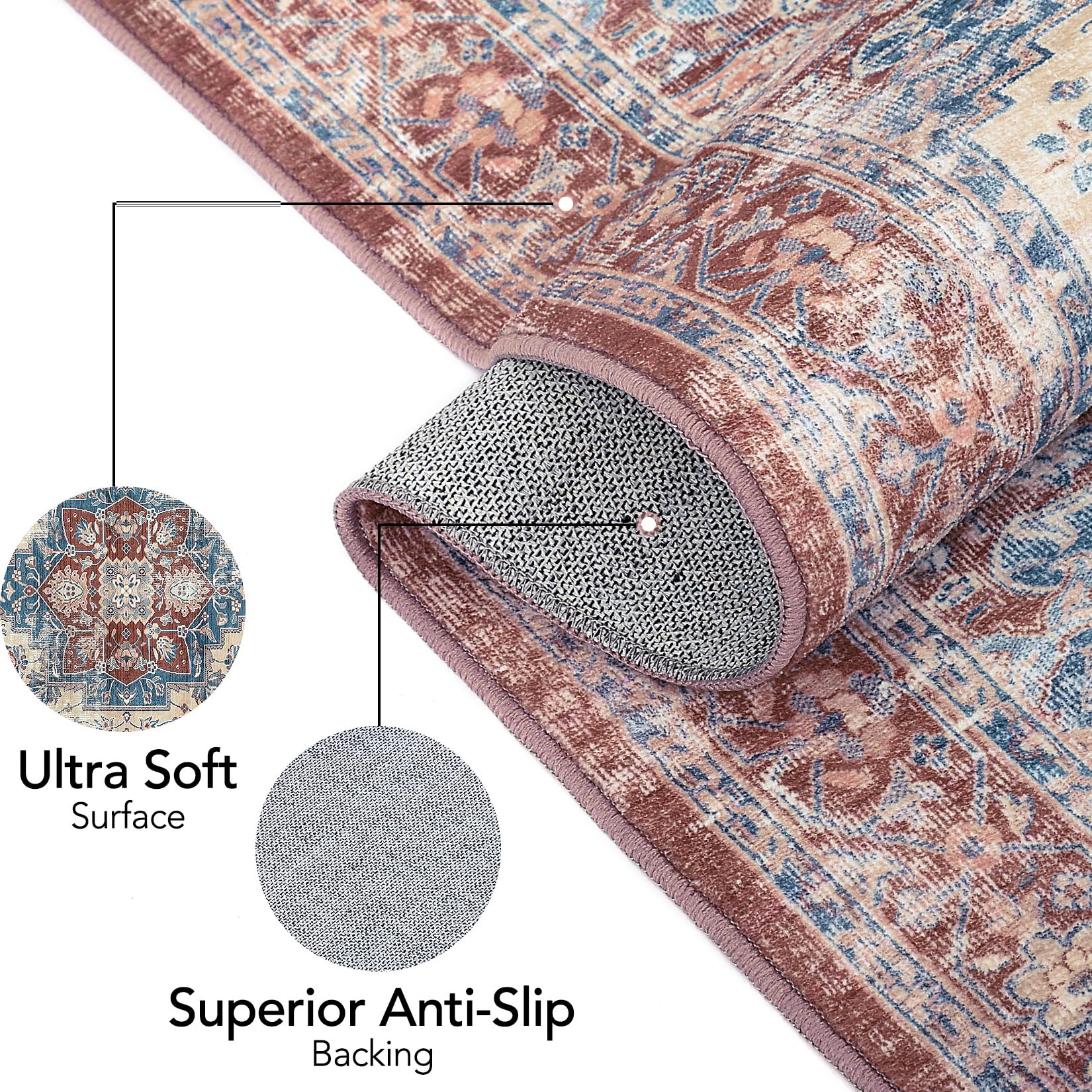 Tappeto orientale GARVEE 120x170cm, lavabile, morbido, aspetto rustico, pelo corto, soggiorno, camera da letto