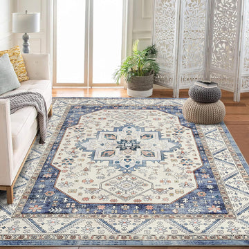 Tappeto Garvee Vintage Boho 120x170cm – Tappeto lavabile a pelo corto con supporto antiscivolo in TPR per soggiorno, camera da letto e ufficio