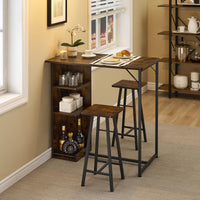 Set tavolo e sedie da bar Garvee, 3 pezzi, marrone rustico con spazio di archiviazione, altezza regolabile, per cucina/angolo colazione, MDF/acciaio