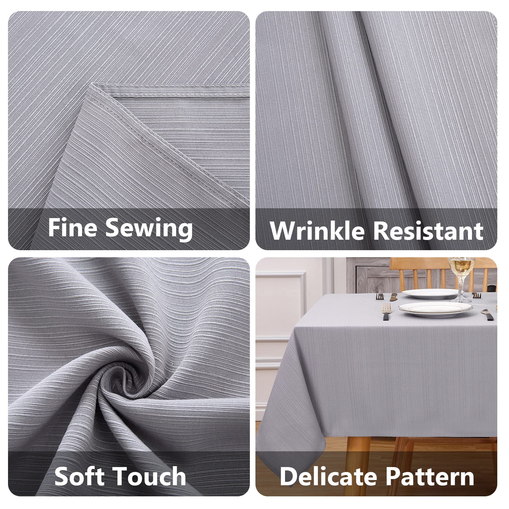 Garvee Tischdecke Grau 140x140cm Jacquard-Streifenmuster Wasserabweisend & Abwischbar Quadratisch Esszimmer & Garten