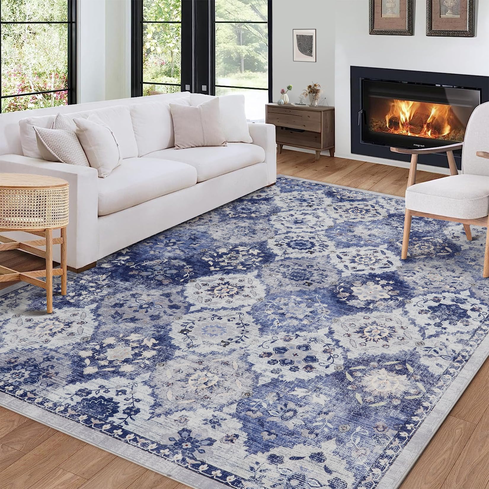 Tappeto grande per soggiorno Garvee, design vintage, lavabile, 200x290 cm, morbido poliestere, antiscivolo, pelo corto
