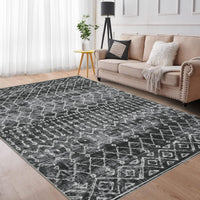 Tappeto GARVEE Boho in stile marocchino, 160x230 cm, nero, lavabile e antimacchia, pelo corto, antiscivolo, per soggiorno e ufficio